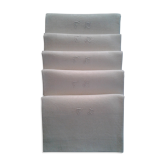 5 Towels Damask fabrics linen/Silk .embroidered monogram