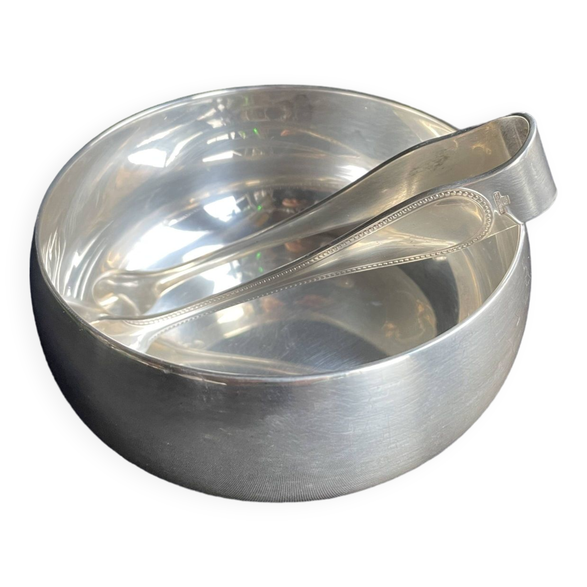 3183 – Christofle 20th century sugar bowl and tongs, this sugar bowl and tongs from the Maison