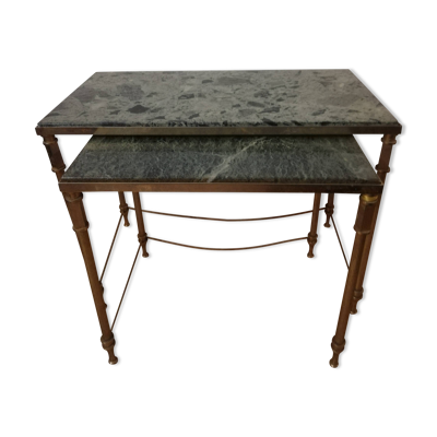 Tables gigognes en laiton et marbre vintage