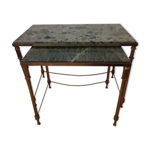 Tables gigognes en laiton et marbre vintage