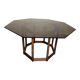 Wood table bamboo style smoked glass 70s