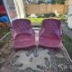 Pair of pink velvet toadstool armchairs