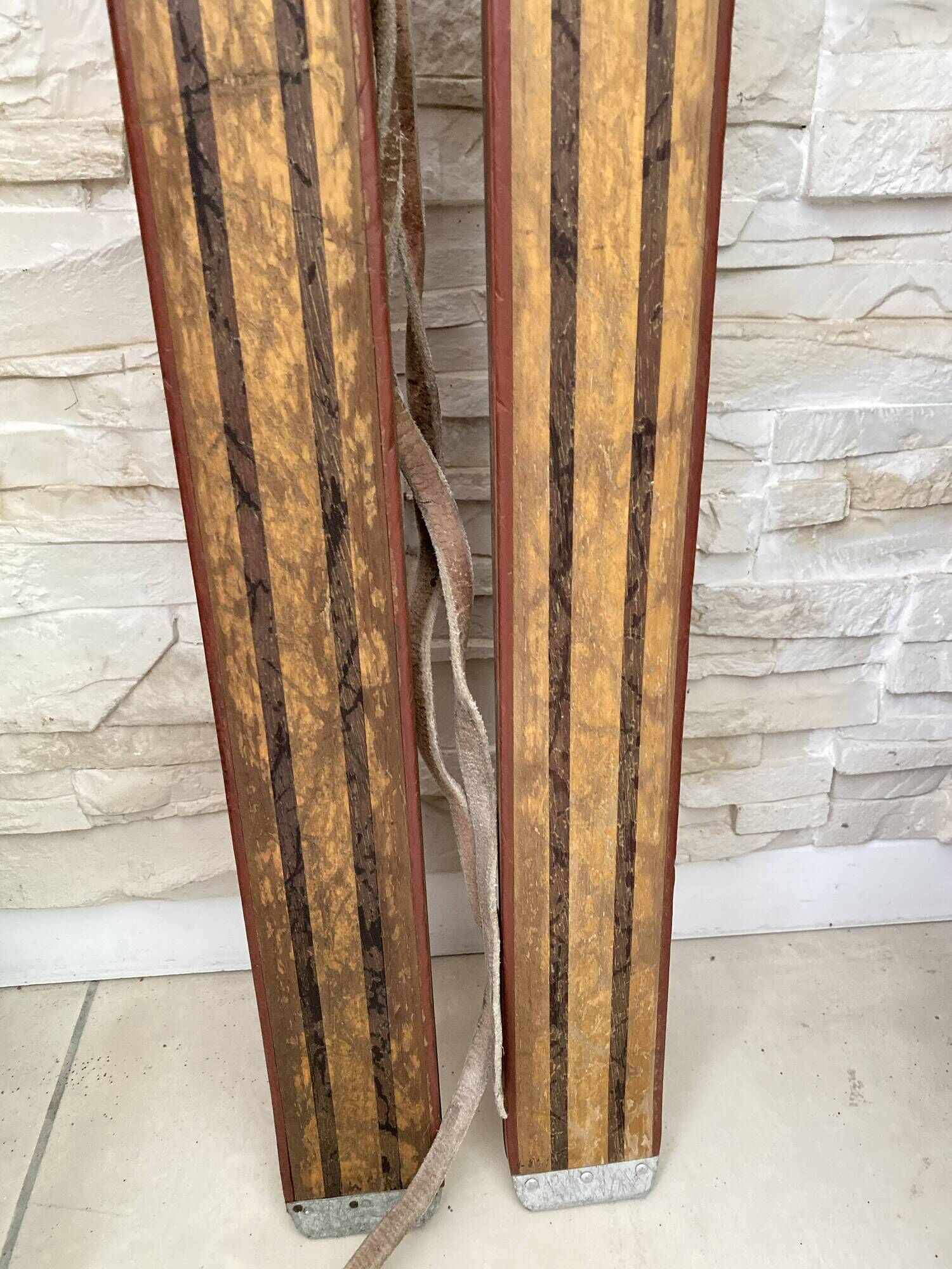 Pair of vintage Rossignol Hickory wooden skis