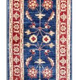 Blue Floral Hand-Knotted Runner, Traditional Wool Hallway Stair Rug 78x386