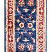 Blue Floral Hand-Knotted Runner, Traditional Wool Hallway Stair Rug 78x386