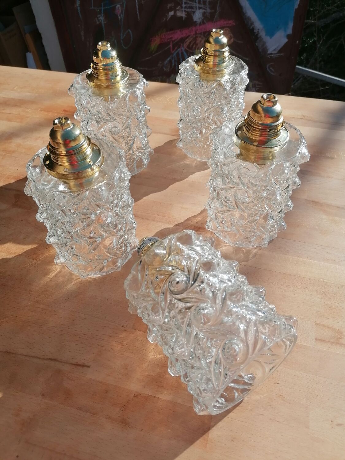 Set of 5 vintage molded glass globe suspensions