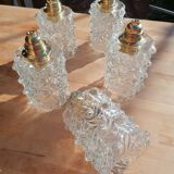 Set of 5 vintage molded glass globe suspensions