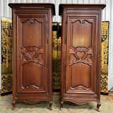 Pair of Louis XV style bonnetière in solid oak 19th century