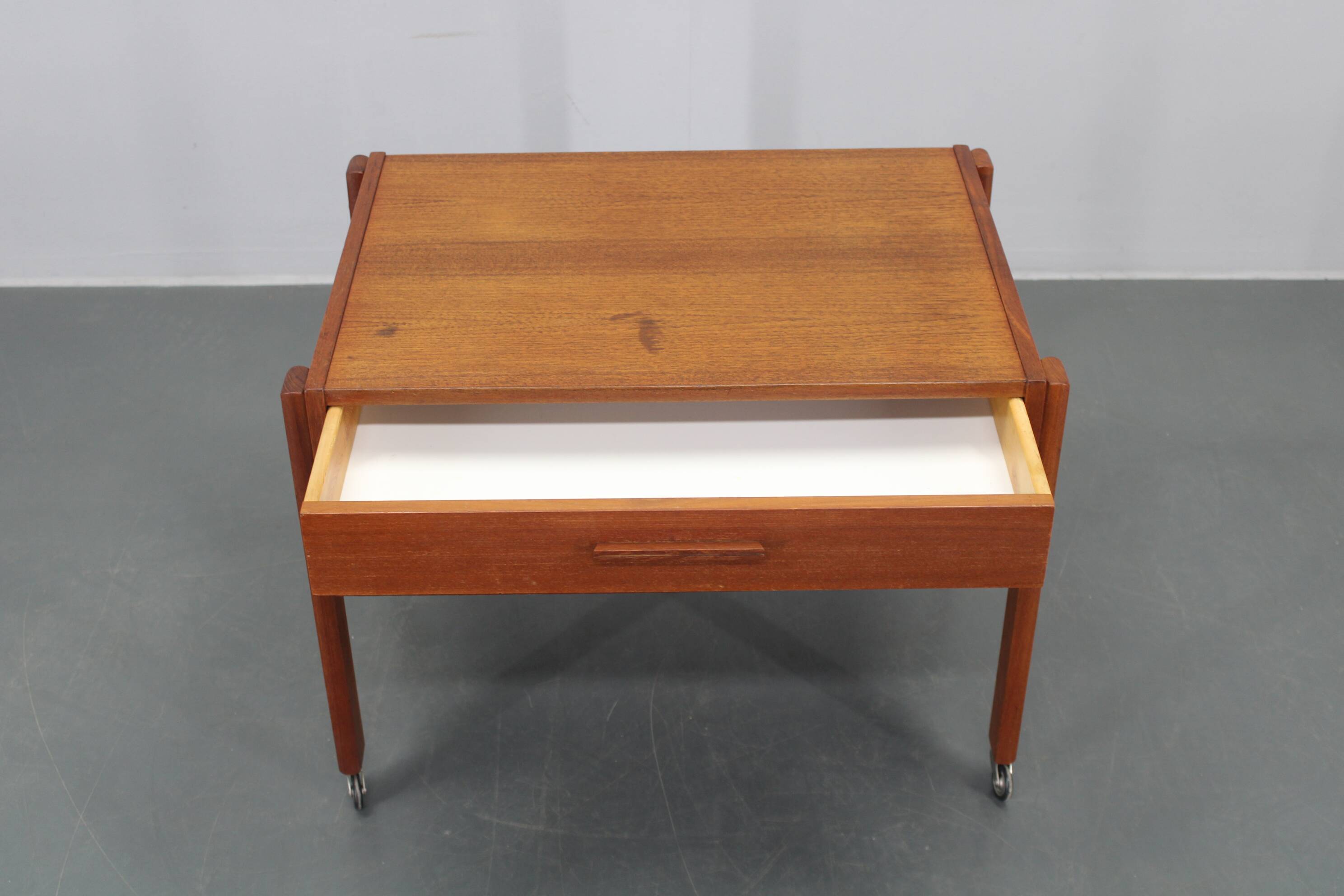 1960s Danish Teak Sewing Cart or Side Table