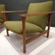 Pair of scandinavian armchairs in green fabric and teak