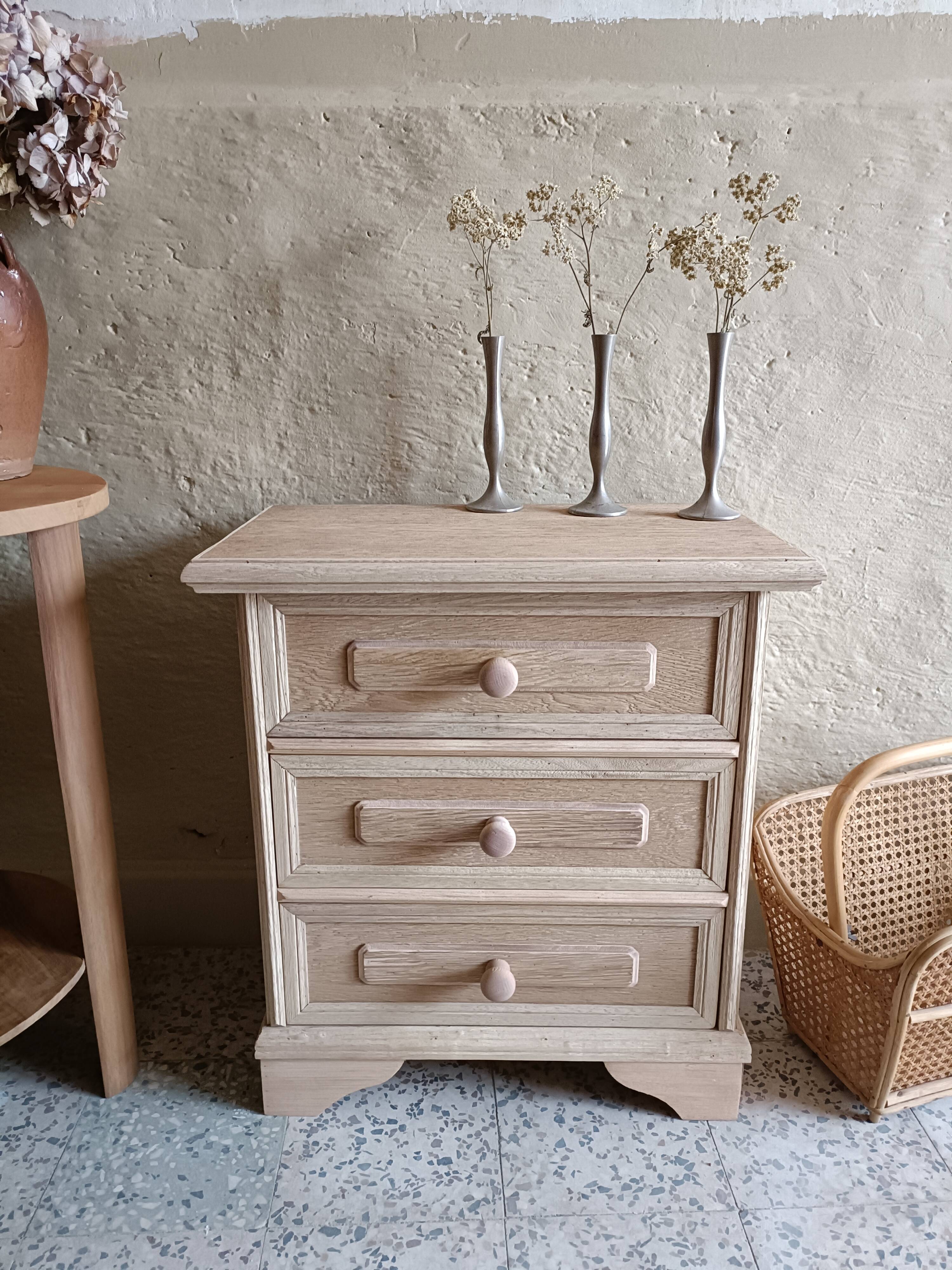 Renovated raw bedside table with 3 drawers