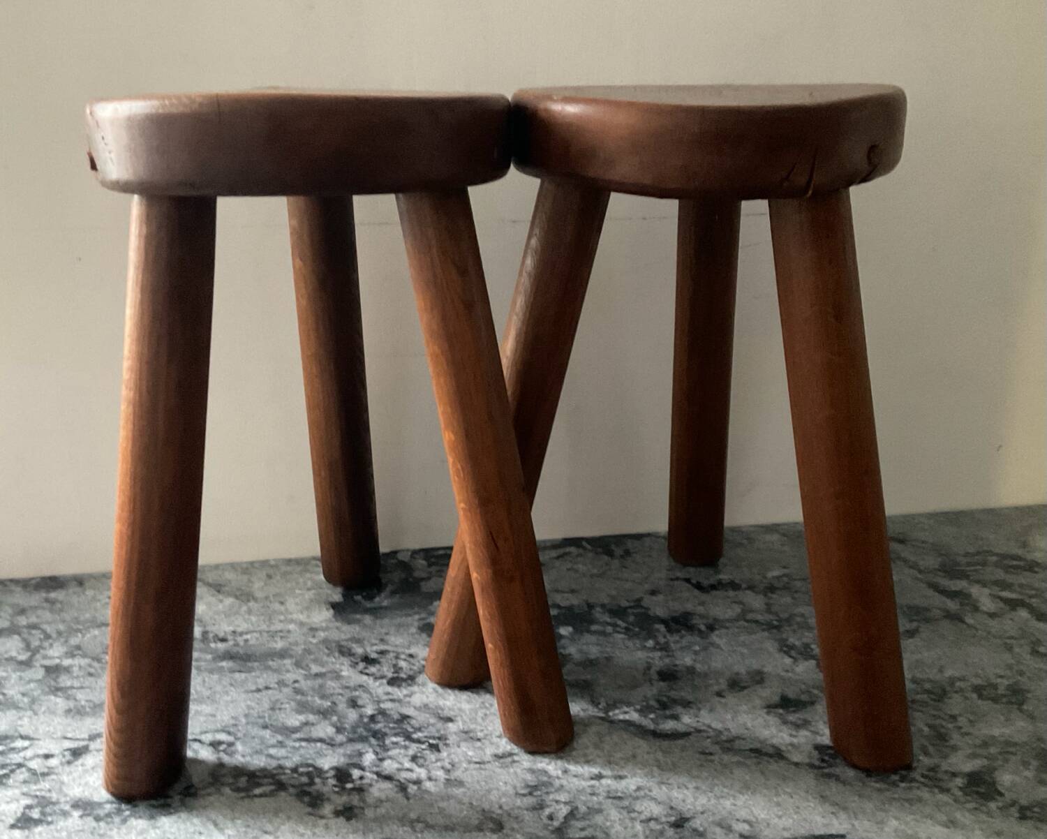 Pair of farmhouse stools in solid oak