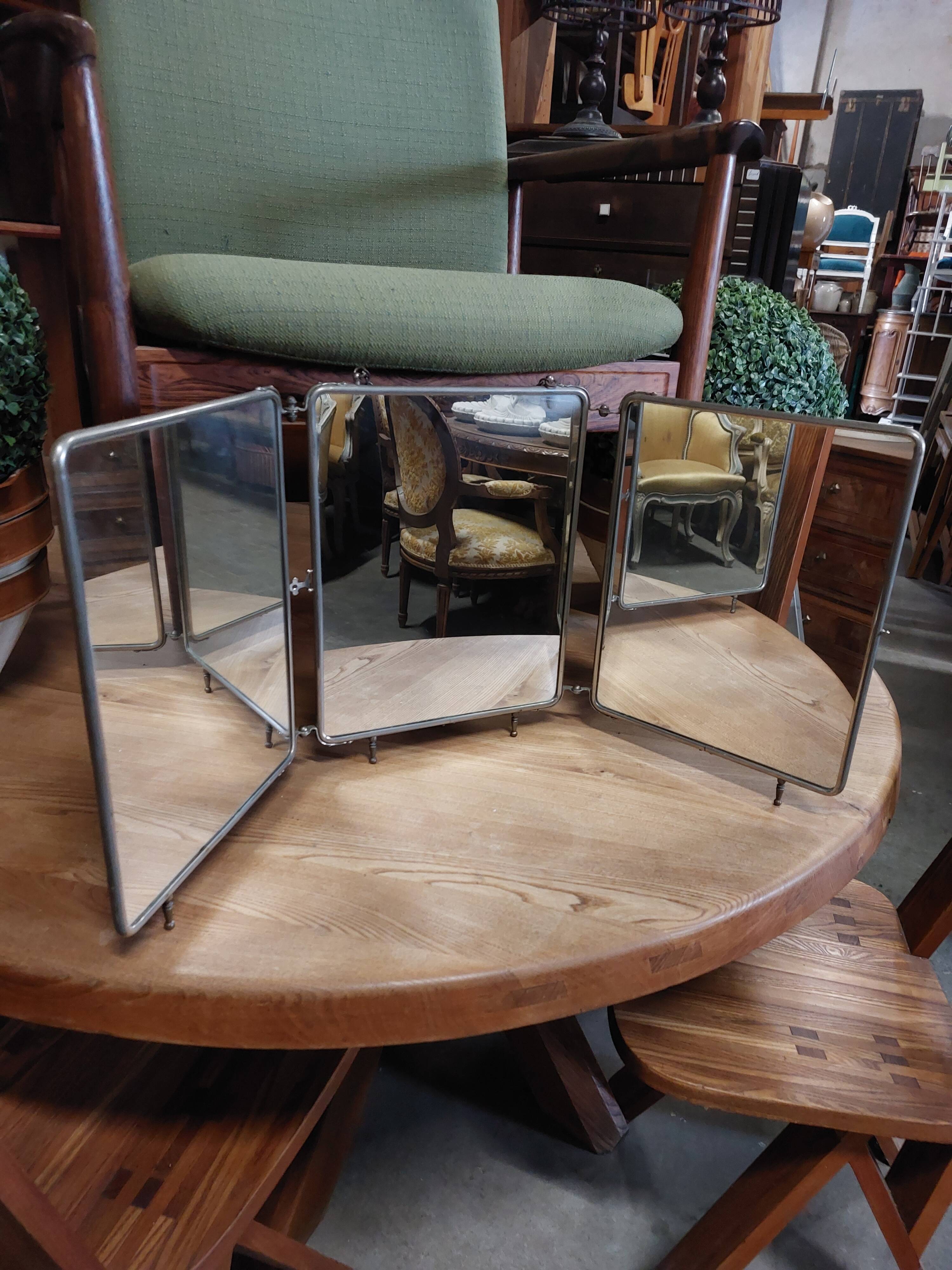 Miroir de barbier triptyque sur pieds 1930