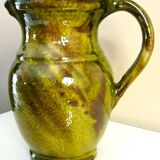 Pitcher vase, thick green glazed terracotta, signature to be identified