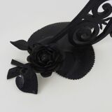Art Deco Noverdy tulip lamp with black wrought iron base. 1930s