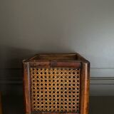 Caches-pots vintage en bois et cannage
