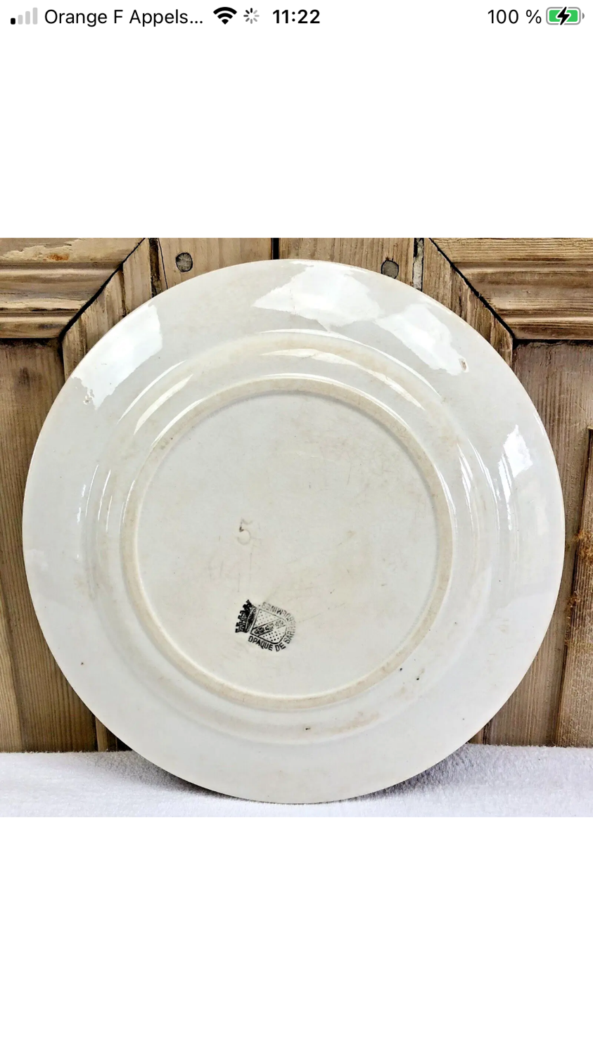 7 dessert plates XIX Sarreguemines stencil decoration