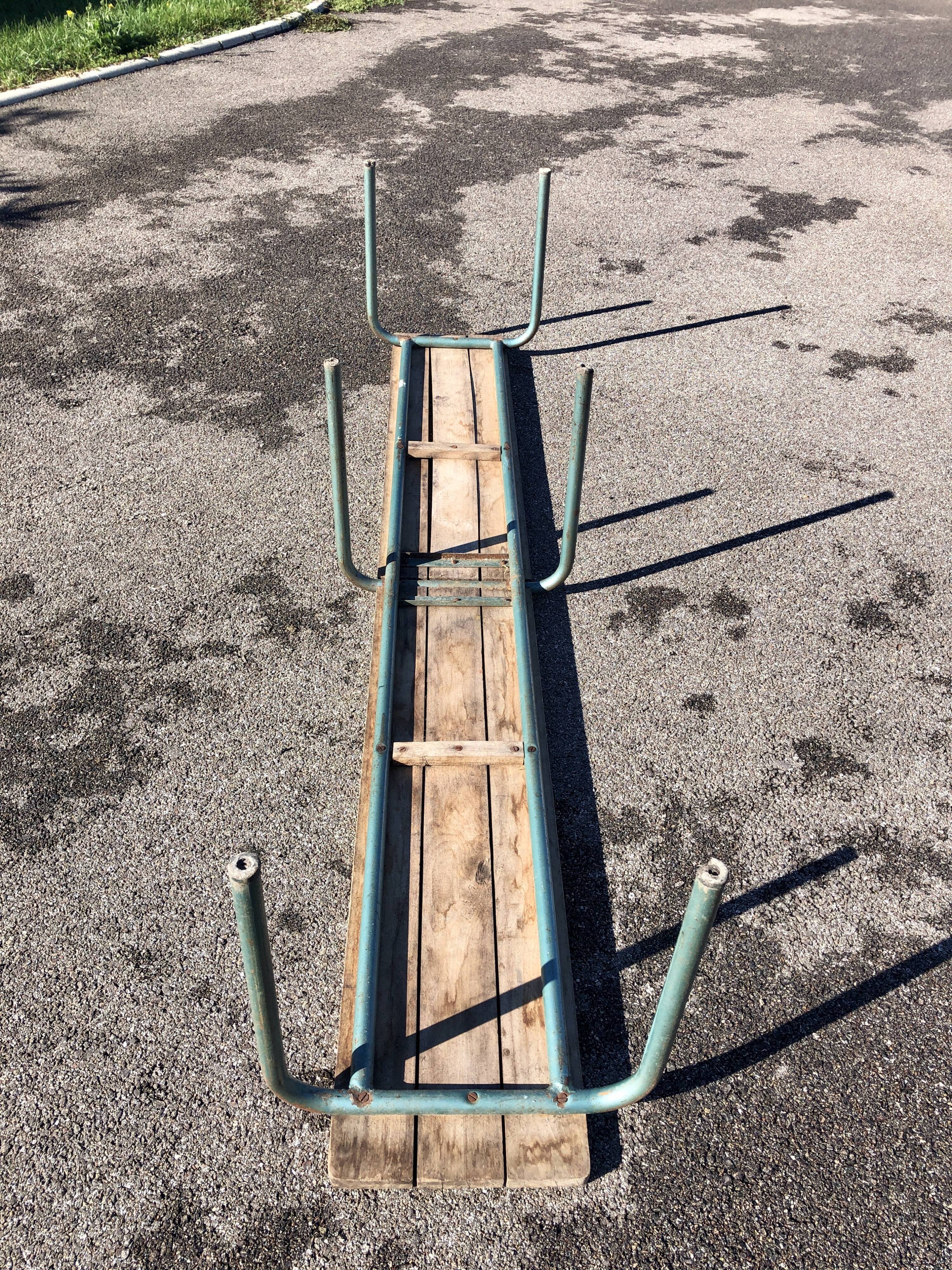 Former industrial school bench Mullca vintage metal wood 1950