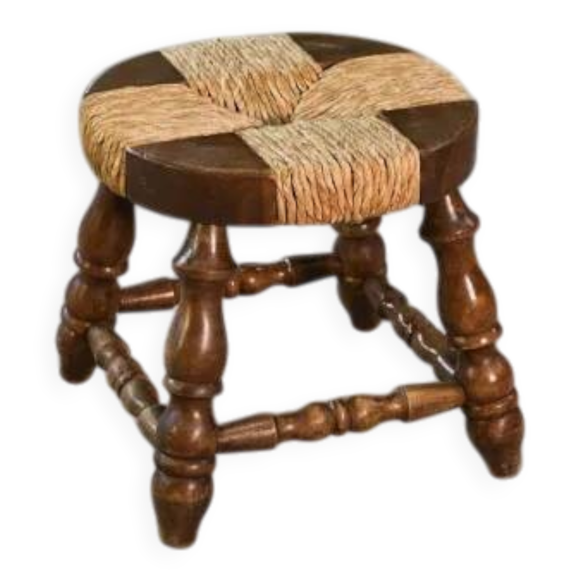 Brutalist stool in beech and rush 1960s