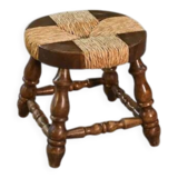 Brutalist stool in beech and rush 1960s