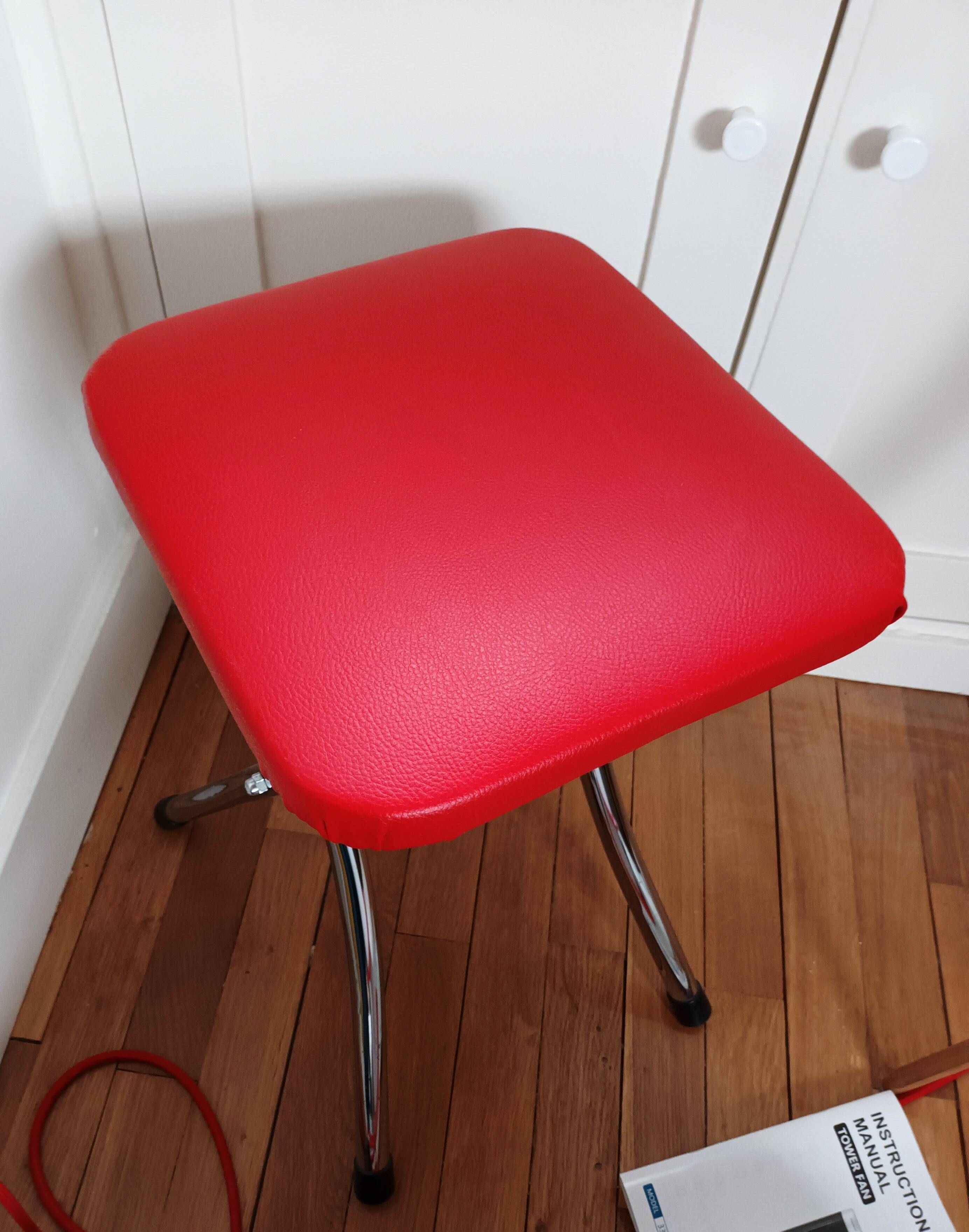 Vintage 60s folding stool Branbantia chrome and red skai