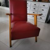 Fauteuil scandinave pieds compas bois et Skaï