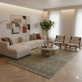 Oriental rug in green and beige wool