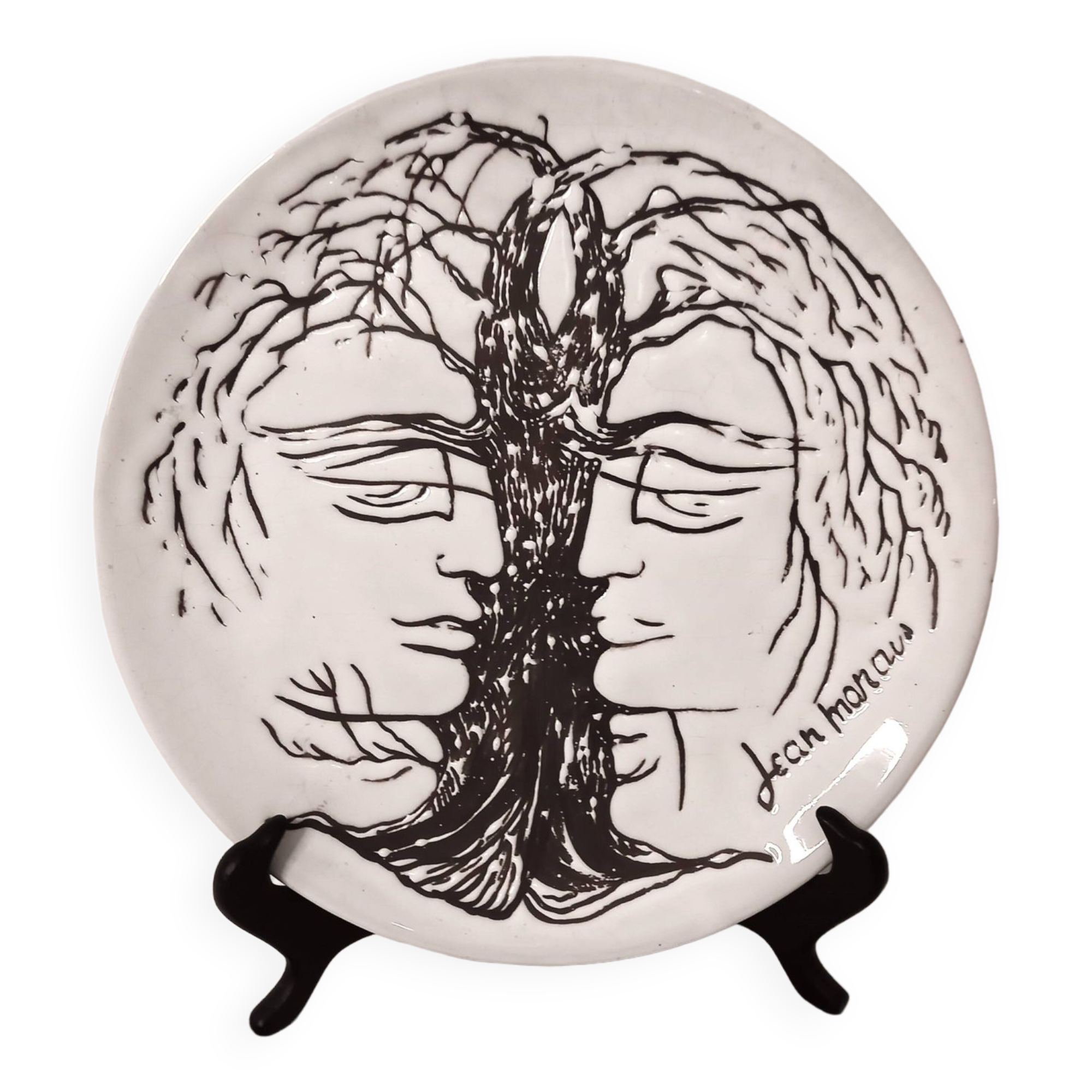 Vallauris ceramic plate, drawing by Jean Marais, 1970s