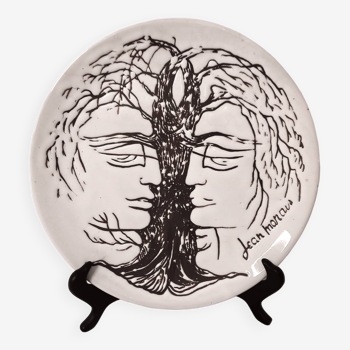 Assiette en céramique de Vallauris, dessin de Jean Marais, années 1970
