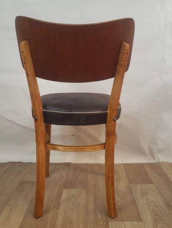 Chaise vintage en bois et cuir – Années 50