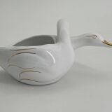 Cache pot deux cygnes en porcelaine blanc et doré vintage
