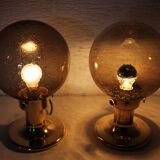 Pair of golden smoked glass lamps