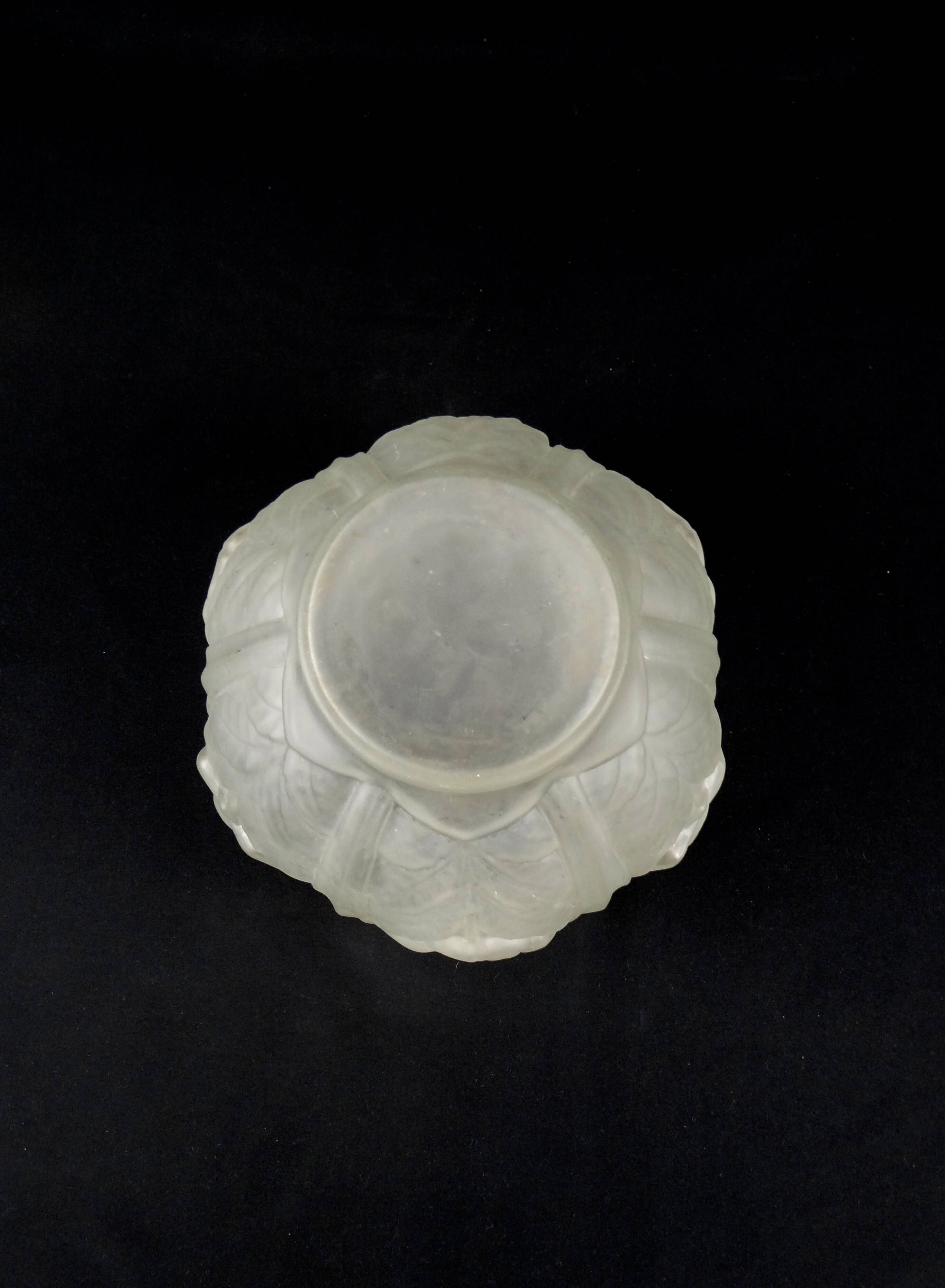 Art Deco ball vase with arches and roses in frosted molded glass