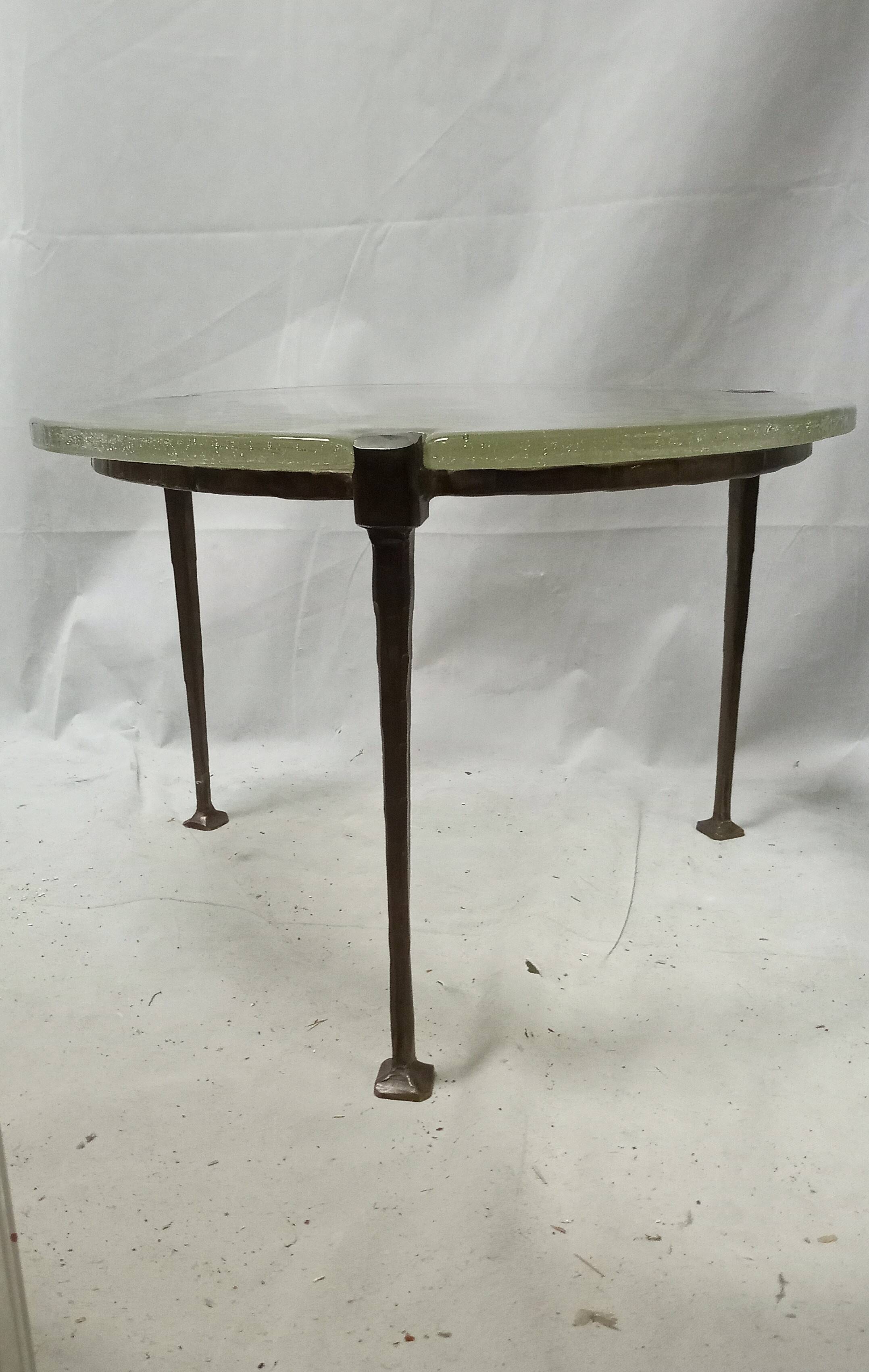 Coffeetable in bronce and crystalglass by Lothar Klute