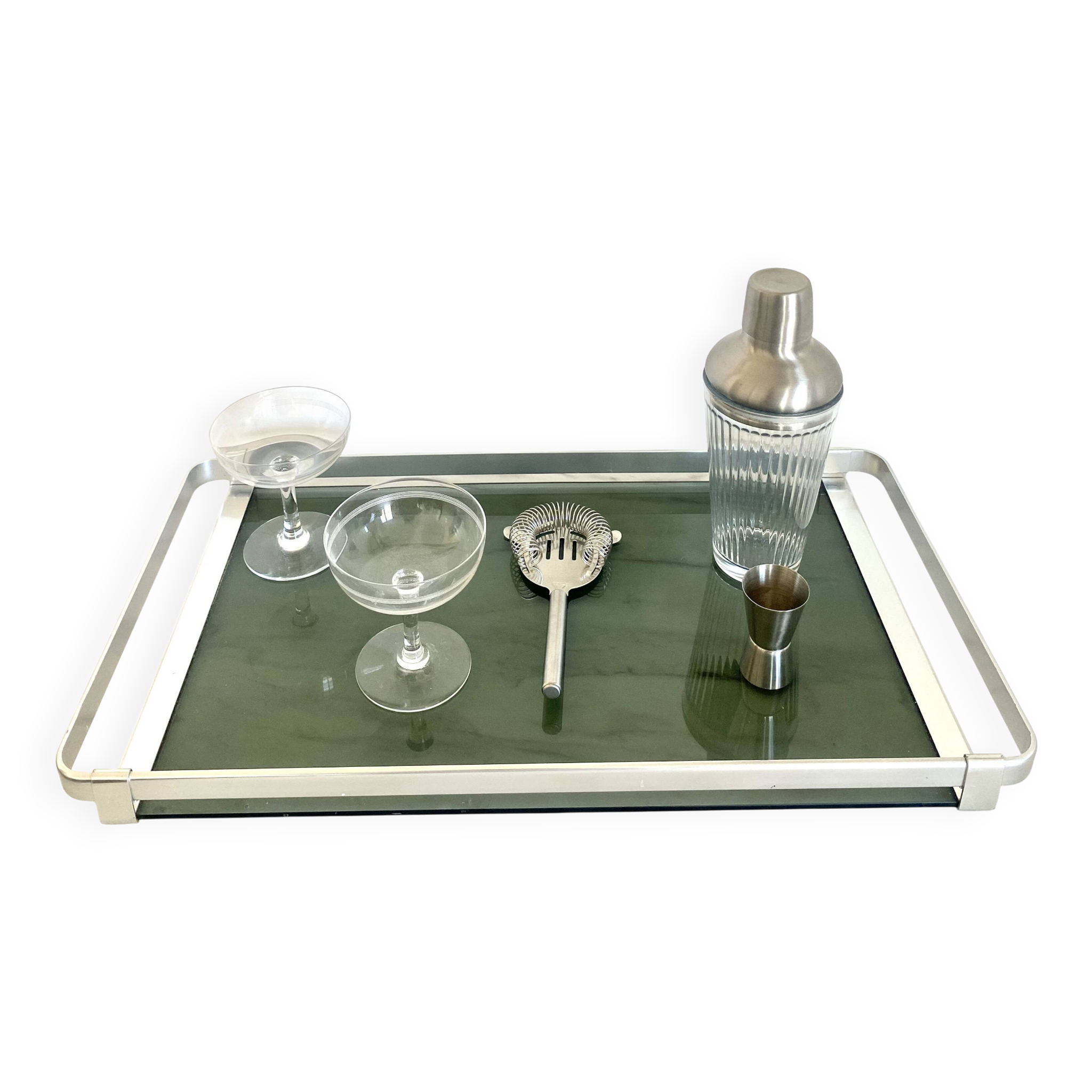 Steel and smoked glass plateau MB Italy 1970s