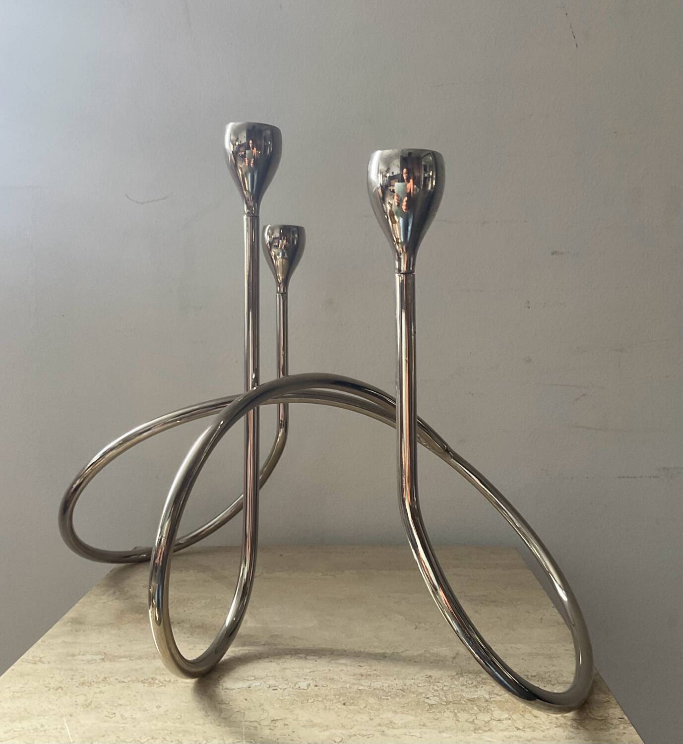 Black & Blum designer candle holder in silver metal