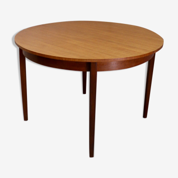 Vintage round teak dining table with hidden extension, Scandinavian style