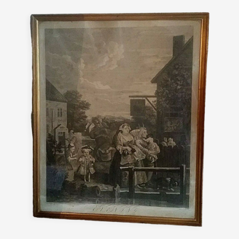 Humorous english engraving evening by william hogarth engraved by baron