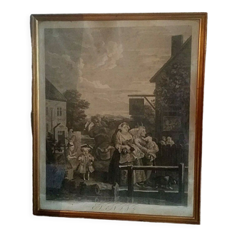 Humorous english engraving evening by william hogarth engraved by baron