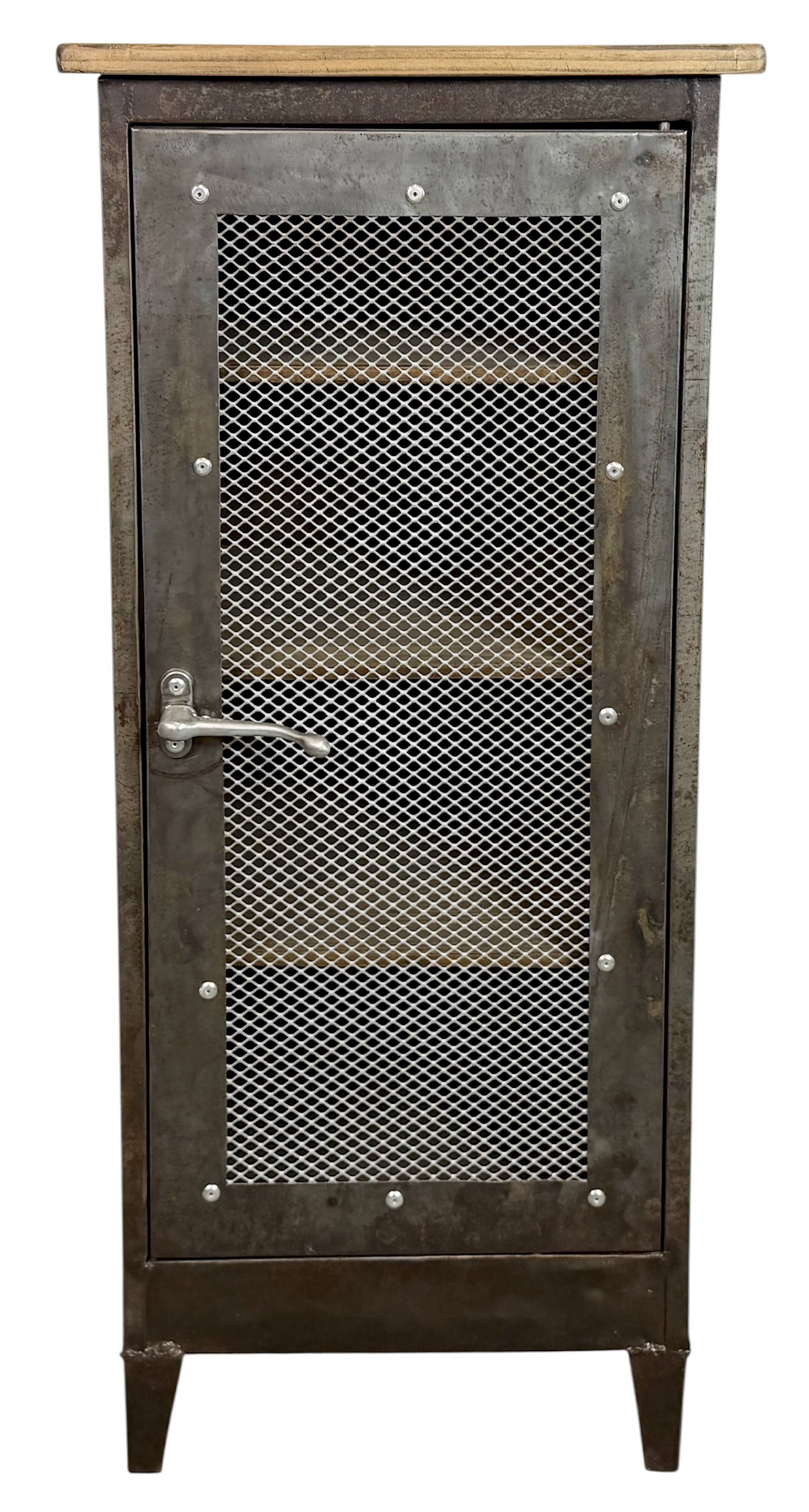 Industrial Iron Cabinet with Mesh Door, 1960s