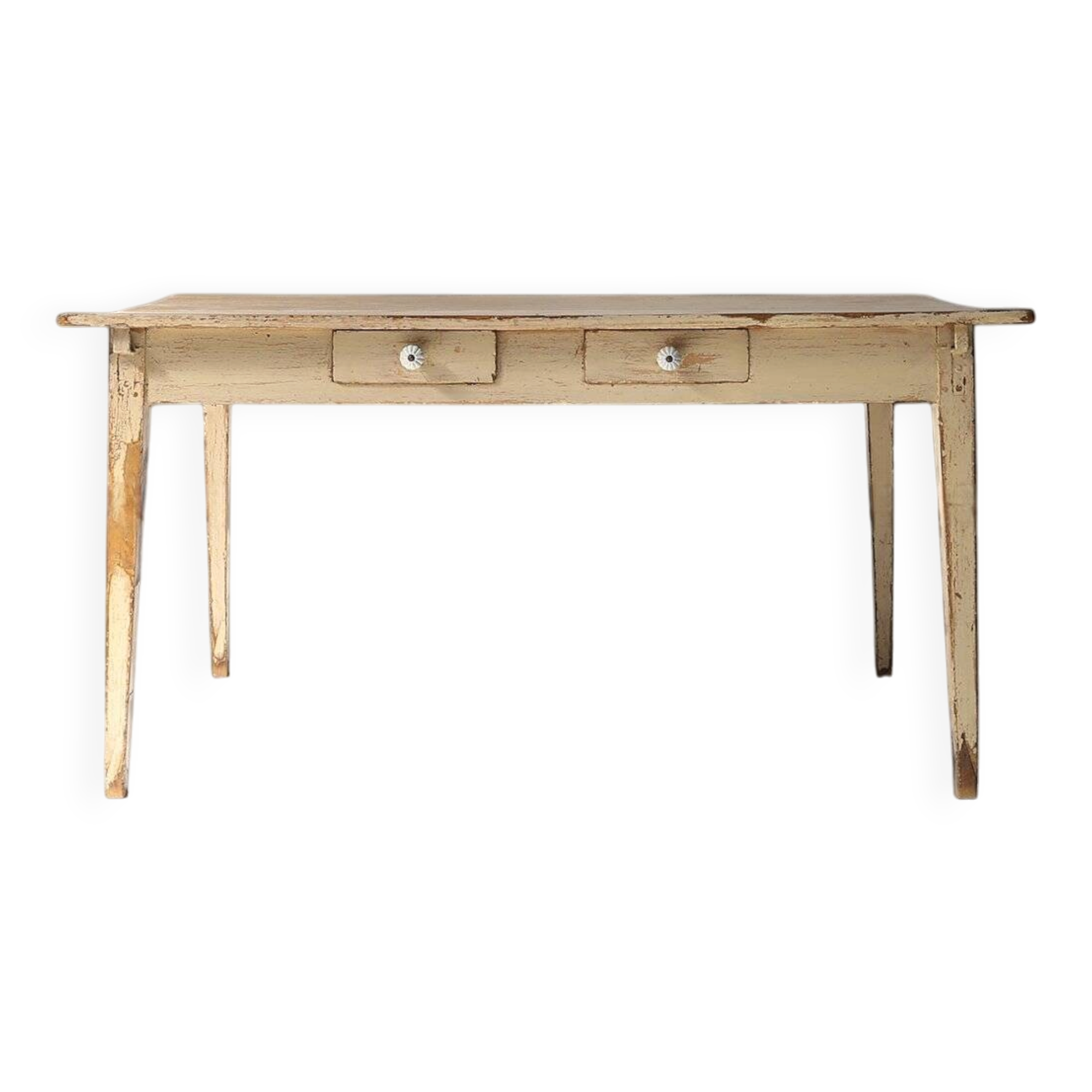 Painted Wooden Farm Table with Tapered Legs, France 1800s