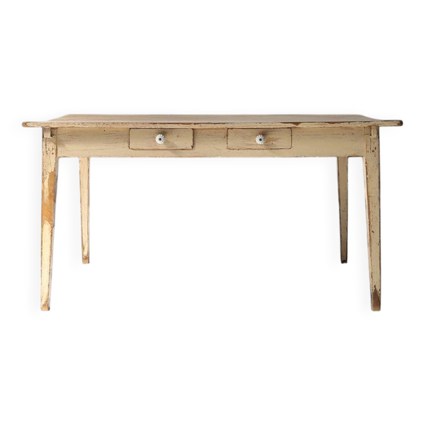 Table de ferme en bois peint avec des pieds effilés, France années 1800