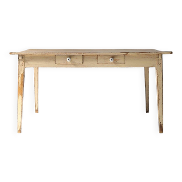 Table de ferme en bois peint avec des pieds effilés, France années 1800