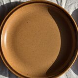 Set of 11 small dessert plates in brown-striped stoneware from Sarreguemines.