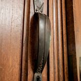 Old solid wood wardrobe with three vintage mirror doors