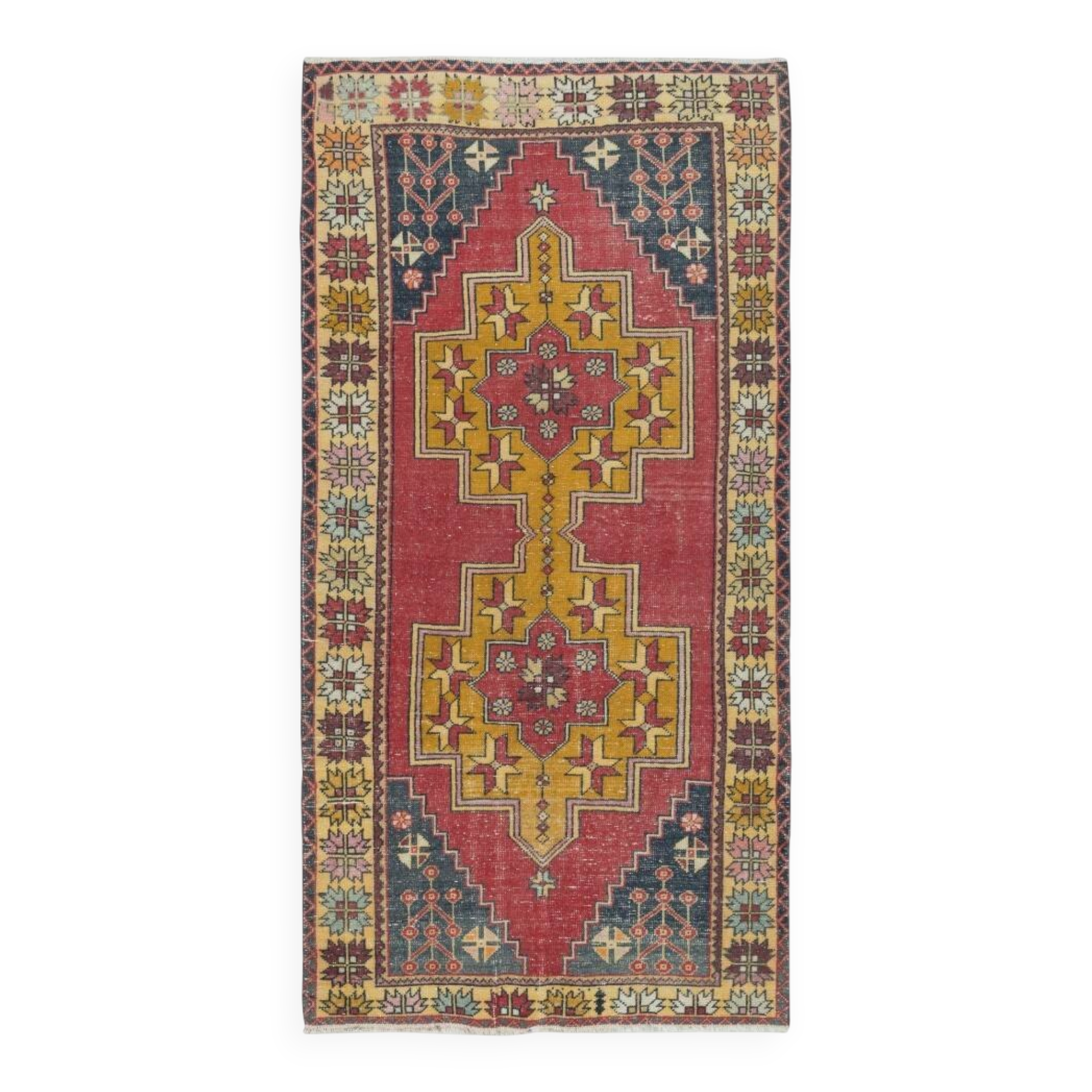 Vintage Turkish Oriental Rug. 100% Wool. Unique Hand Knotted Village Rug