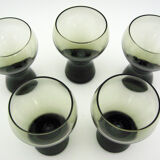 5 cocktail glasses in brown smoked glass - Luminarc verrerie d'Arques France - vintage 70s
