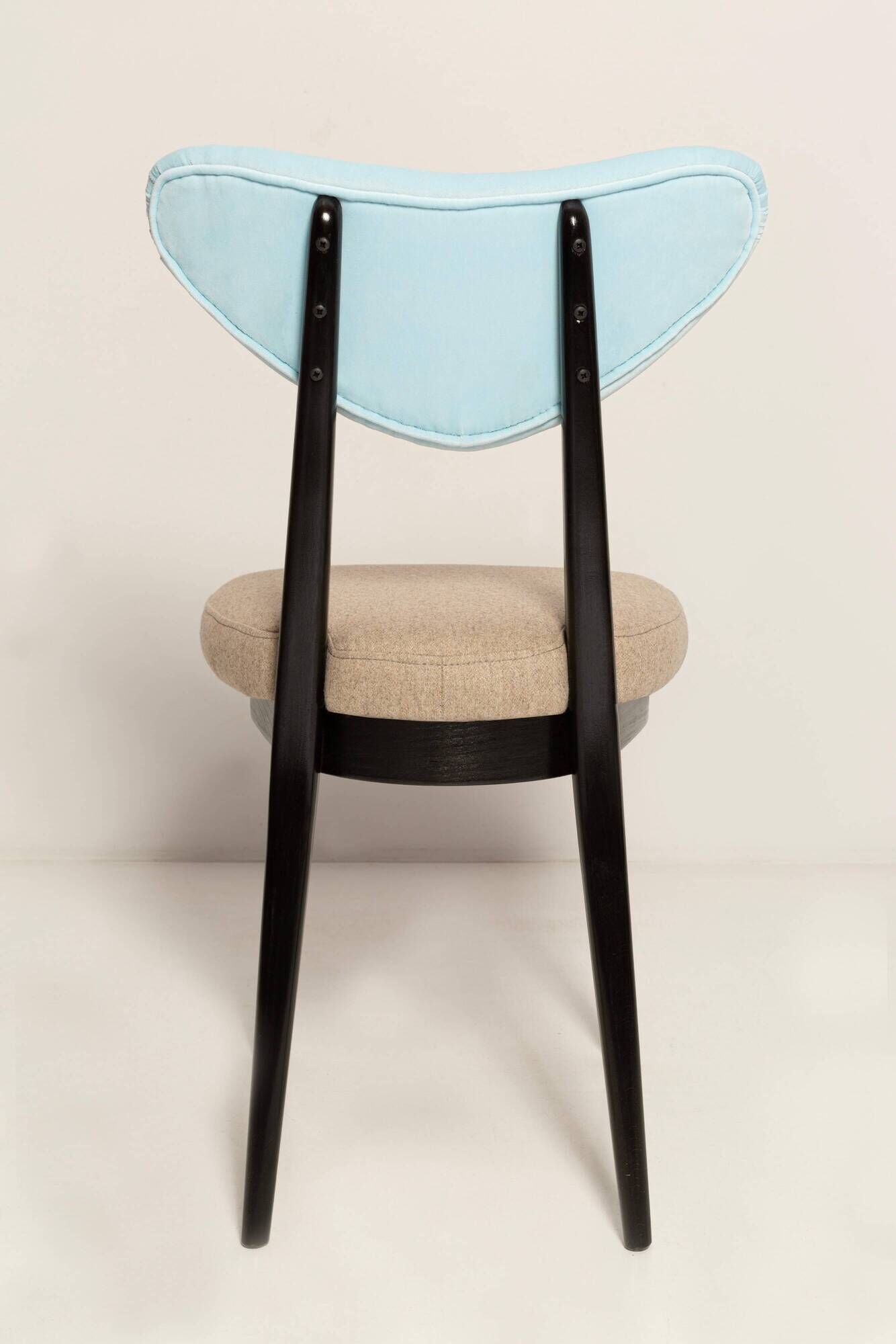 Mid-century heart-shaped chair in mixed beige and blue wool, Europe, 1960s.