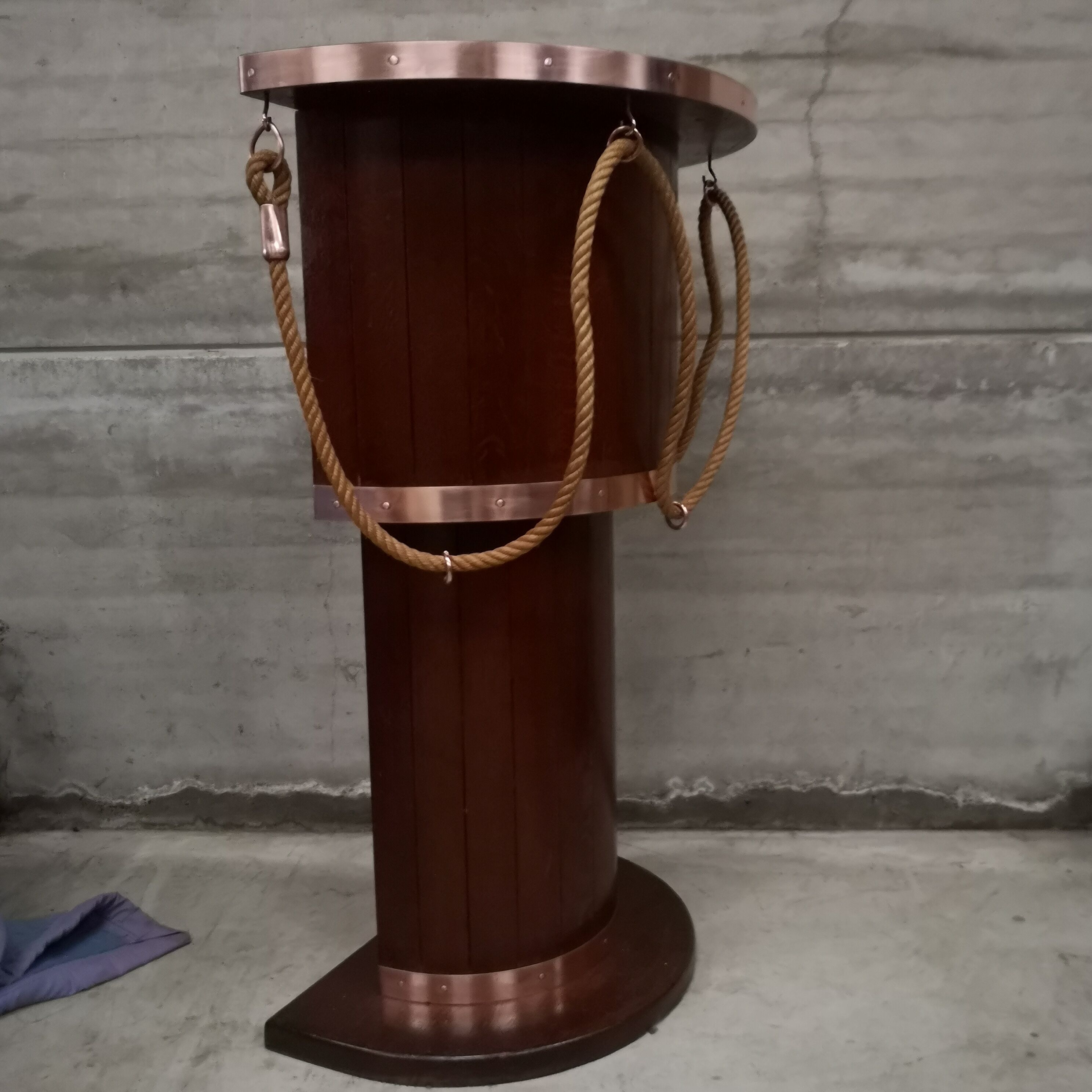 Dutch boat bar solid oak and red copper 1940 1950 art deco