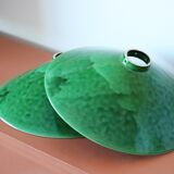 Two vintage green ceramic lampshades